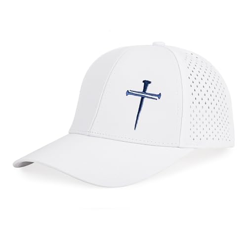 Jesus 3 Nail Cross Hat Christian Religious Gifts for Christma with Embroidered - Adjustable Snapback Baseball Cap - color: 3 Nail Cross Mesh Nylon White