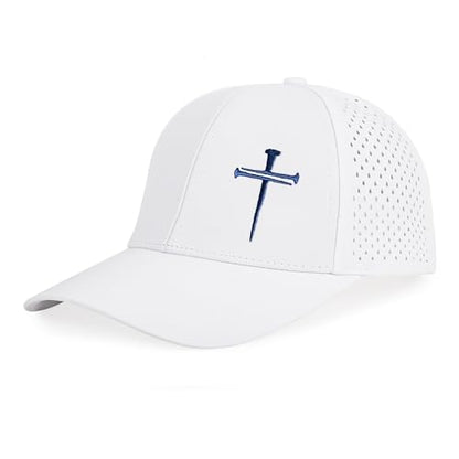 Jesus 3 Nail Cross Hat Christian Religious Gifts for Christma with Embroidered - Adjustable Snapback Baseball Cap - color: 3 Nail Cross Mesh Nylon White