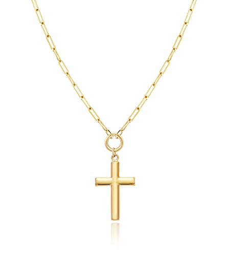 Jewelry Atelier Gold Filled Pendant Necklace Collection - 14K Yellow Gold Filled Pendant Necklace with Solid Clip Chain for Women (Different Sizes and Styles with Extension/Adjustable Chain) - style: Cross 13.3mm Width