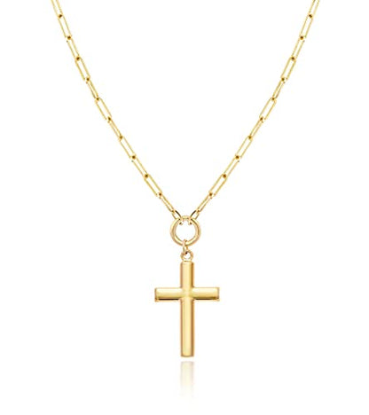 Jewelry Atelier Gold Filled Pendant Necklace Collection - 14K Yellow Gold Filled Pendant Necklace with Solid Clip Chain for Women (Different Sizes and Styles with Extension/Adjustable Chain) - style: Cross 13.3mm Width
