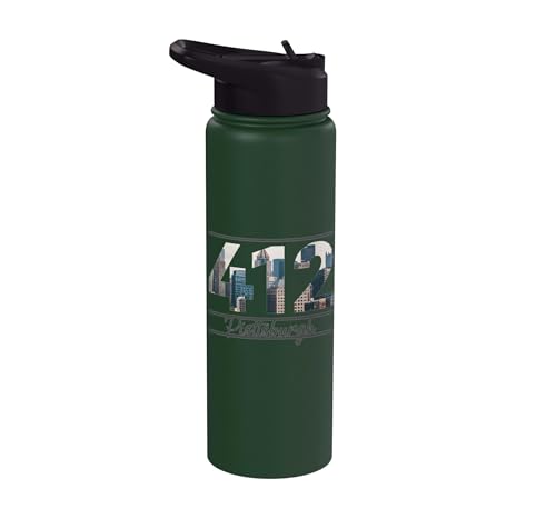 412 Skyline Number City Pride Script Stainless Steel Insulated Water Bottle - color: Dark Green