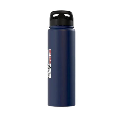 Car Dirt Track Racing Checkered Flag American Flag Racing Stainless Steel Insulated Water Bottle - color: Navy Blue