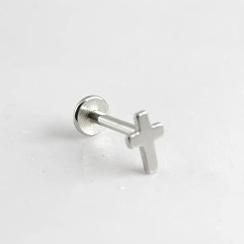 Top Cross Faith Labret Cartilage Helix Stud Earrings Stainless Steel Tragus Nose Studs Earring Monroe Lip Rings Bar 6mm 8mm Medusa Piercing Body Jewelry Gifts for Women Girls Men 16G - color: Silver,6mm