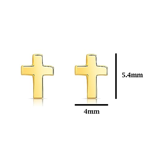 Little Solid Gold 14k Screw Back Cross Stud Earrings - color: Yellow Gold