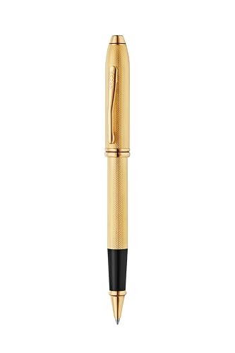 Cross Townsend Polished 23KT Gold-Plated Engraved Diamond Pattern Selectip Rollerball Pen with 23KT Gold-Plated Appointments – Refillable, Luxury Gift Box