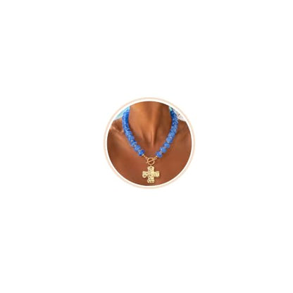 ZHESHY Chunky Beaded Necklaces for Women Heart Cross Statement Necklace - color: Blue 1