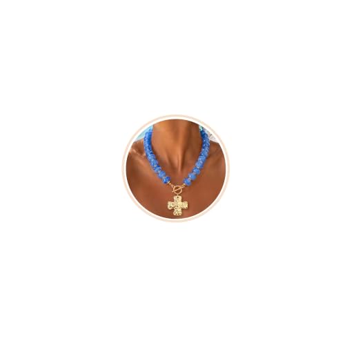 ZHESHY Chunky Beaded Necklaces for Women Heart Cross Statement Necklace - color: Blue 1