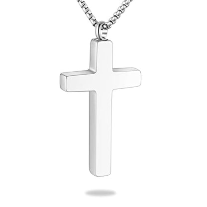 Dletay Cremation Necklace for Ashes Stainless Steel Cross Pendant Urn Necklace Memorial Keepsake Jewelry for Men Women - color: Silver-Custom
