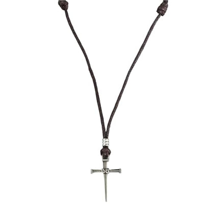 BlueRica Nail & Cross on Adjustable Cord Necklace - style: Brown