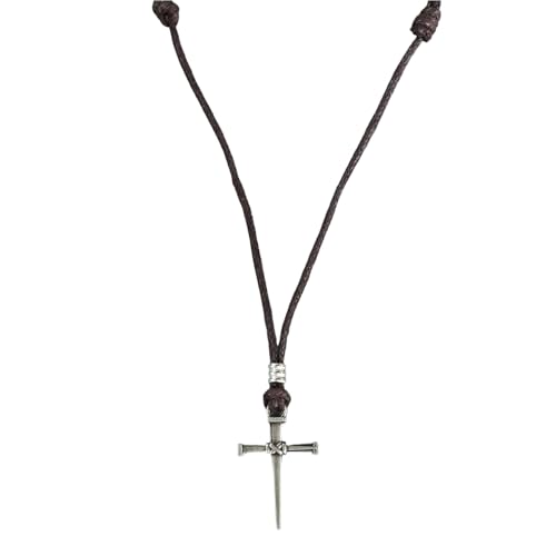 BlueRica Nail & Cross on Adjustable Cord Necklace - style: Brown