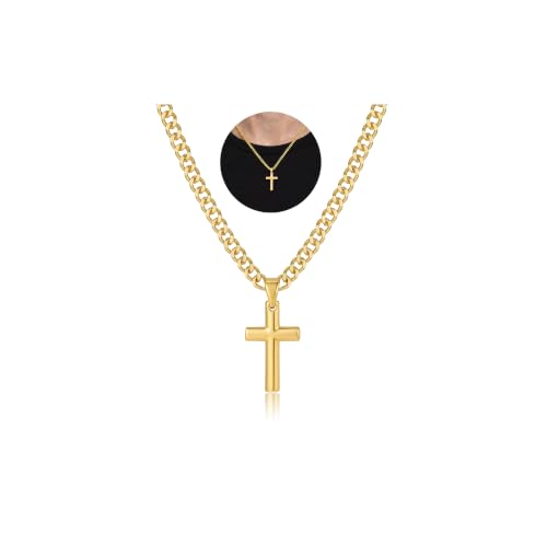 925 Sterling Silver Cross Necklaces for Mens Women CZ Beveled Edge - color: Classic small silver cross