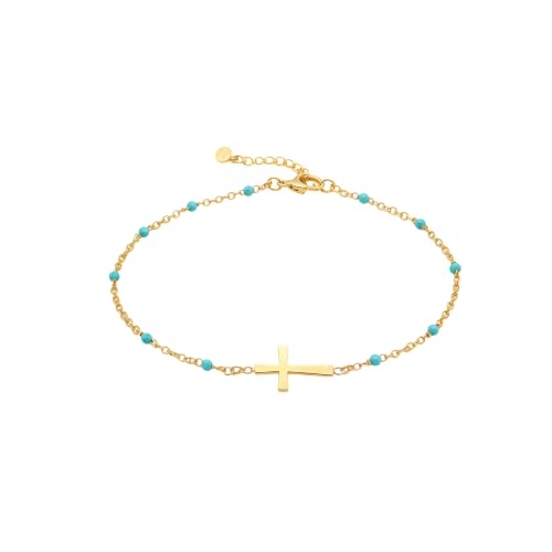 18K Gold Plated Pearl Beaded Cross Bracelets for Women Adjustable - color: Green Cross-Gold