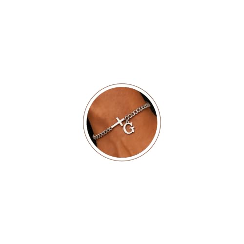 Cross Bracelets for Men Initial A - Z Faith Cross Bracelets Gifts - color: Silver G