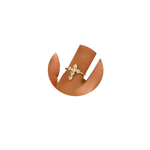 18K Gold Plated Cubic Zirconia Adjustable Open Rings for Women - color: Cross CZ