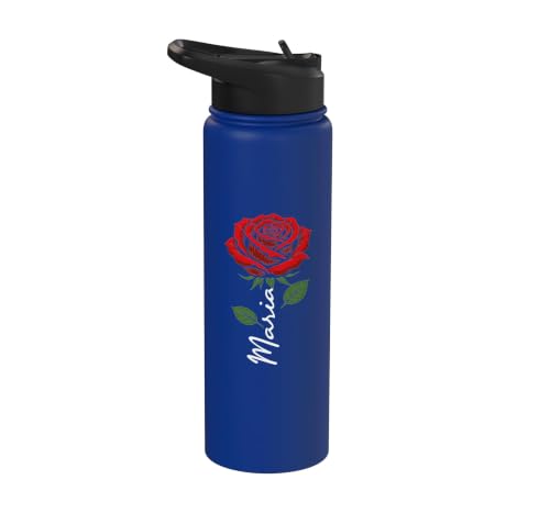 Maria Personalized Rose Name Elegant Floral Women Girls Stainless Steel Insulated Water Bottle - color: Royal Blue