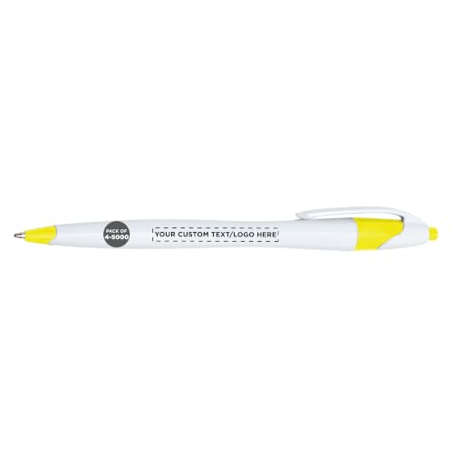 DISCOUNT PROMOS Personalized Ballpoint Pens, Bulk Packs of 4 to 5000 Pieces, Black Ink, Slim & Curvy Design, Retractable, Ideal for Office, Corporate Merchandise, Tradeshows - Yellow - color: - Custom - Yellow, size: Pack of 1 (Count options: 4–5,000)