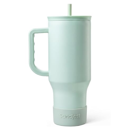 SANDJEST Mint 40oz Tumbler with Handle and Straw, Insulated Stainless Steel Travel Coffee Mug for Women Girls, Gift Idea for Birthday Christmas Mothers Day - color: Green