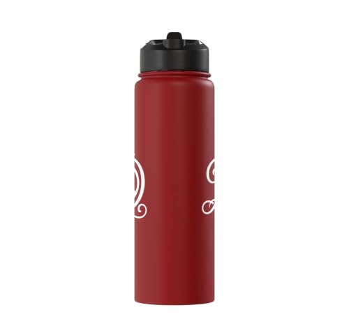 fancy Italic script Initial Letter D minimalist peace sign Stainless Steel Insulated Water Bottle - color: Red