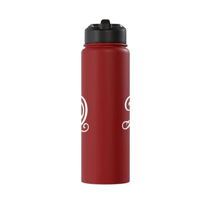 fancy Italic script Initial Letter D minimalist peace sign Stainless Steel Insulated Water Bottle - color: Red