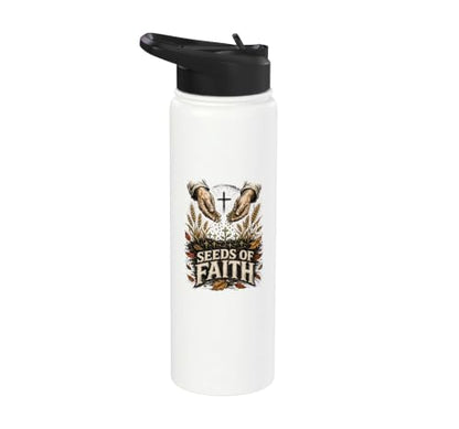 Seeds Of Faith Christian Wheat Cross Scripture Stainless Steel Insulated Water Bottle - color: White