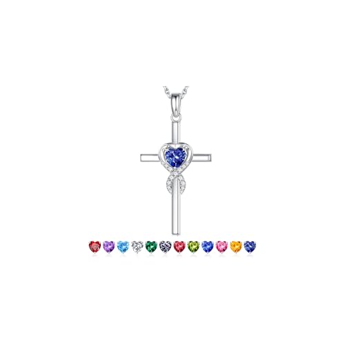 Iefil Cross Necklace for Women - Birthstone Necklace - color: 12-Dec-Created Tanzanite