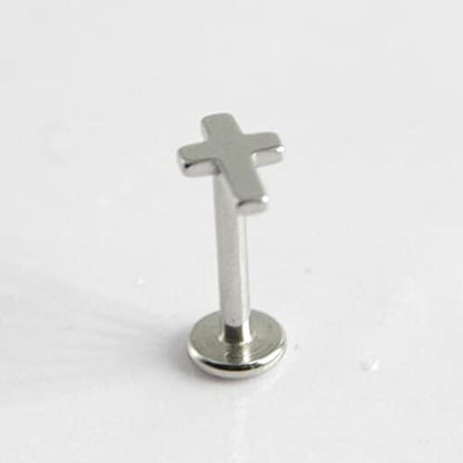 Top Cross Faith Labret Cartilage Helix Stud Earrings Stainless Steel Tragus Nose Studs Earring Monroe Lip Rings Bar 6mm 8mm Medusa Piercing Body Jewelry Gifts for Women Girls Men 16G - color: Silver,6mm