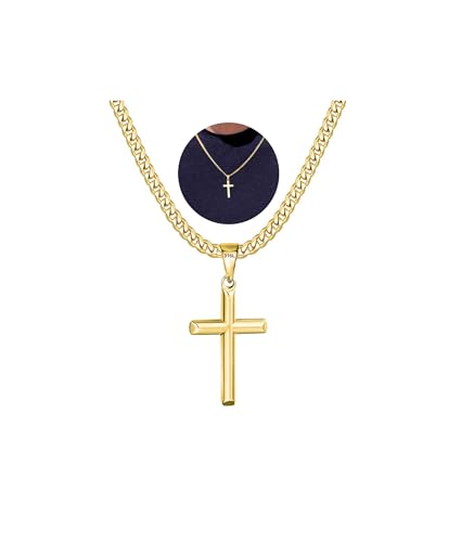 Avotto 316L Stainless Steel Cross Necklace Jewelry Gifts for Men Boys, Silver Gold Black Necklaces 5mm Non-Fading Sturdy Cuban Chain with Cross Pendant 14/16/18/20/22/24Inch - color: Gold, size: 22 inch(55cm)-Long Fit