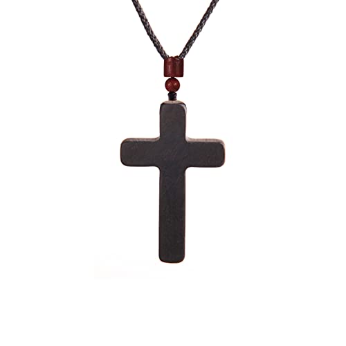 COLORFUL BLING Natural Wooden Catholic Rosaries Wood Crucifix Prayer Beads Pendant Necklace Prayer Jesus Religious Cross Rosary Necklace Handmade Jewelry - color: single black