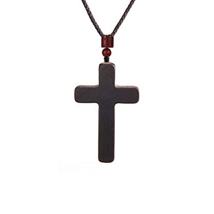 COLORFUL BLING Natural Wooden Catholic Rosaries Wood Crucifix Prayer Beads Pendant Necklace Prayer Jesus Religious Cross Rosary Necklace Handmade Jewelry - color: single black