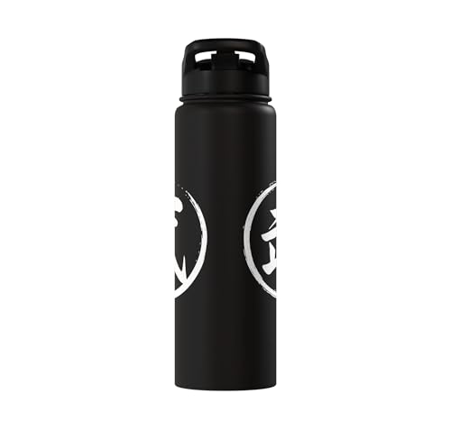 “Warrior” Japanese Kanji Word Graphic Stainless Steel Insulated Water Bottle - color: Black