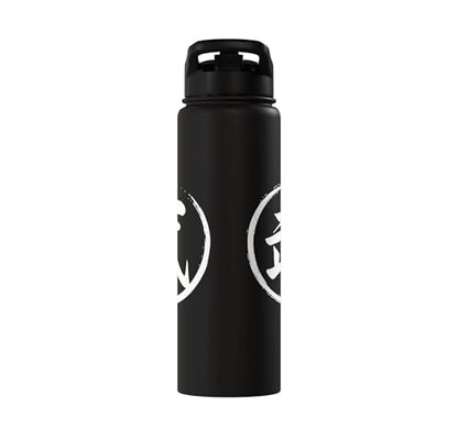 “Warrior” Japanese Kanji Word Graphic Stainless Steel Insulated Water Bottle - color: Black