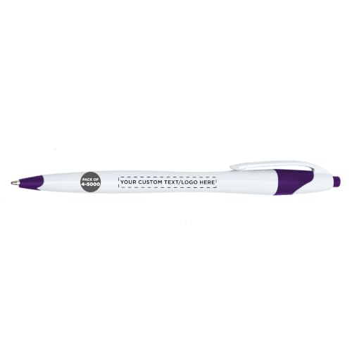 DISCOUNT PROMOS Personalized Ballpoint Pens, Bulk Packs of 4 to 5000 Pieces, Black Ink, Slim & Curvy Design, Retractable, Ideal for Office, Corporate Merchandise, Tradeshows - Purple - color: - Custom - Purple, size: Pack of 1 (Count options: 4–5,000)