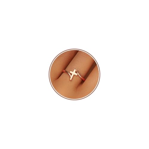 Cross Ring Women 14K Gold Plated Statement Stackable Engagement Christian - color: A-rose gold
