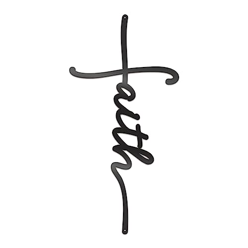 Vivegate Faith Sign Metal Cross Wall Decor, Black Home Word Love Calladagh Cross Bibical Wall Religious Hanging Decoration (17.5"X9.2") - size: 17.5"X9.2"