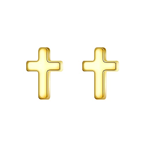 EVER FAITH 925 Sterling Silver Mini Cross Stud Earrings Fashion Minimalist Tiny Jewelry for Women Teen - color: 14K Gold