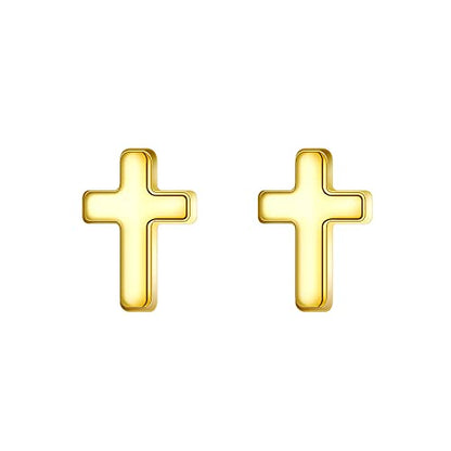 EVER FAITH 925 Sterling Silver Mini Cross Stud Earrings Fashion Minimalist Tiny Jewelry for Women Teen - color: 14K Gold