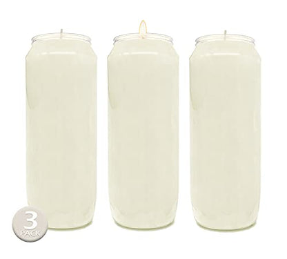 Hyoola 9 Day Prayer Candles 7 inch Tall Pillar Candles for Religious, Memorial, Party Decor, Vigil and Emergency Use - Vegetable Oil Wax in Plastic Jar Container, White (Pack of 3) - size: 3 Pack