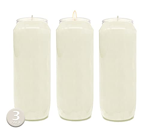 Hyoola 9 Day Prayer Candles 7 inch Tall Pillar Candles for Religious, Memorial, Party Decor, Vigil and Emergency Use - Vegetable Oil Wax in Plastic Jar Container, White (Pack of 3) - size: 3 Pack