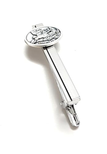 Saint Michael Silver Tie Clip – Archangel Michael Religious Tie Bar for Men, Catholic Christian Gift