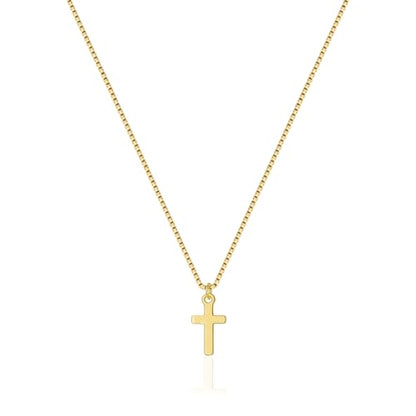 NIXMAX Small Cross Necklace for Women, 14K Gold Silver Plated Pendant - color: Gold-Simple Small Cross
