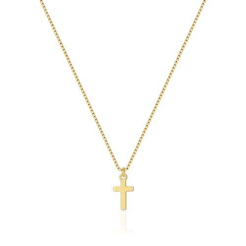 NIXMAX Small Cross Necklace for Women, 14K Gold Silver Plated Pendant - color: Gold-Simple Small Cross