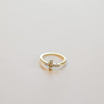 Forever Fervent Sideways Cross Pave Ring | 18K Gold | Petite CZ Christian Band | Religious Polished Finish Set - color: Gold