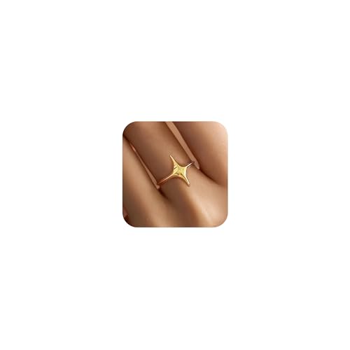 Star Rings for Women 925 Sterling Silver Cross Ring 14K Gold Plated Minimalist Trendy Pinky Ring Stackble Open Rings Friendship Rings Birthday Mothers Day Jewelry Gifts - color: Gold
