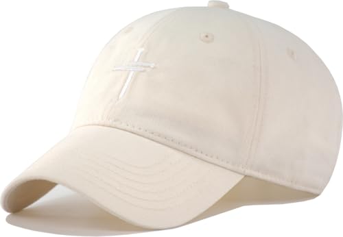Christian Jesus Cross Vintage Hat Men Women Faith Baseball Hat Ideal Gift for Birthday Christmas Father's Mother's Day - color: Beige