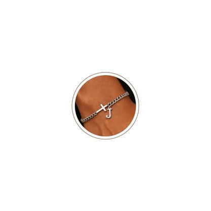 Cross Bracelets for Men Initial A - Z Faith Cross Bracelets Gifts - color: Silver J