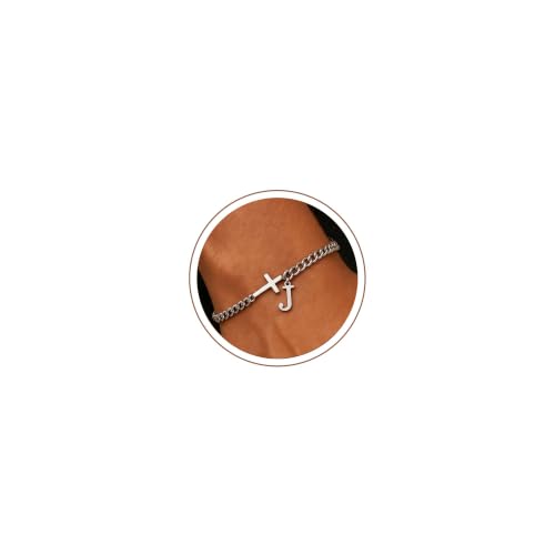Cross Bracelets for Men Initial A - Z Faith Cross Bracelets Gifts - color: Silver J