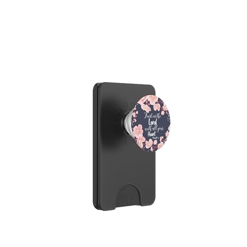 Christian Bible Verse Proverbs 3:5 Navy Blue Floral PopSockets PopWallet for MagSafe - style: Magnetic PopWallet