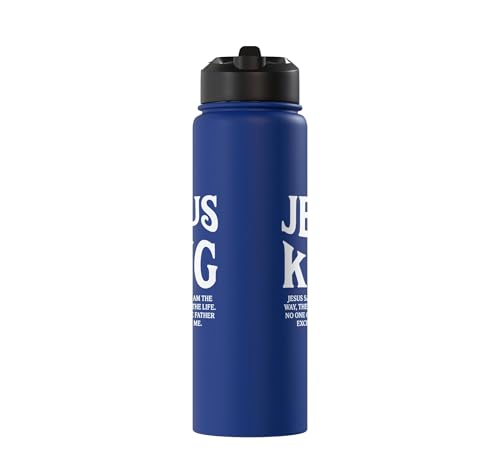Jesus Is King John 14 6 Faith Bible Verse Stainless Steel Insulated Water Bottle - color: Royal Blue