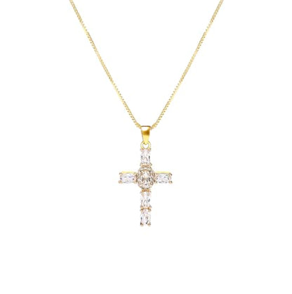 Gold Cross Necklace for Women, 14K Gold Plated - style: big white zircon
