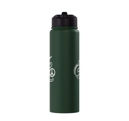 fancy Italic script Initial Letter A minimalist peace symbol Stainless Steel Insulated Water Bottle - color: Dark Green